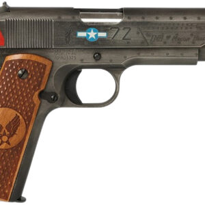 Auto-Ordnance 1911BKOC18 1911 Red Tails Full Size Frame 45 ACP 7+1 5" Stainless Steel Barrel, Savage Cerakote Serrated Slide, Savage Cerakote Steel Frame w/Beavertail, Custom Engraved Wood Grip