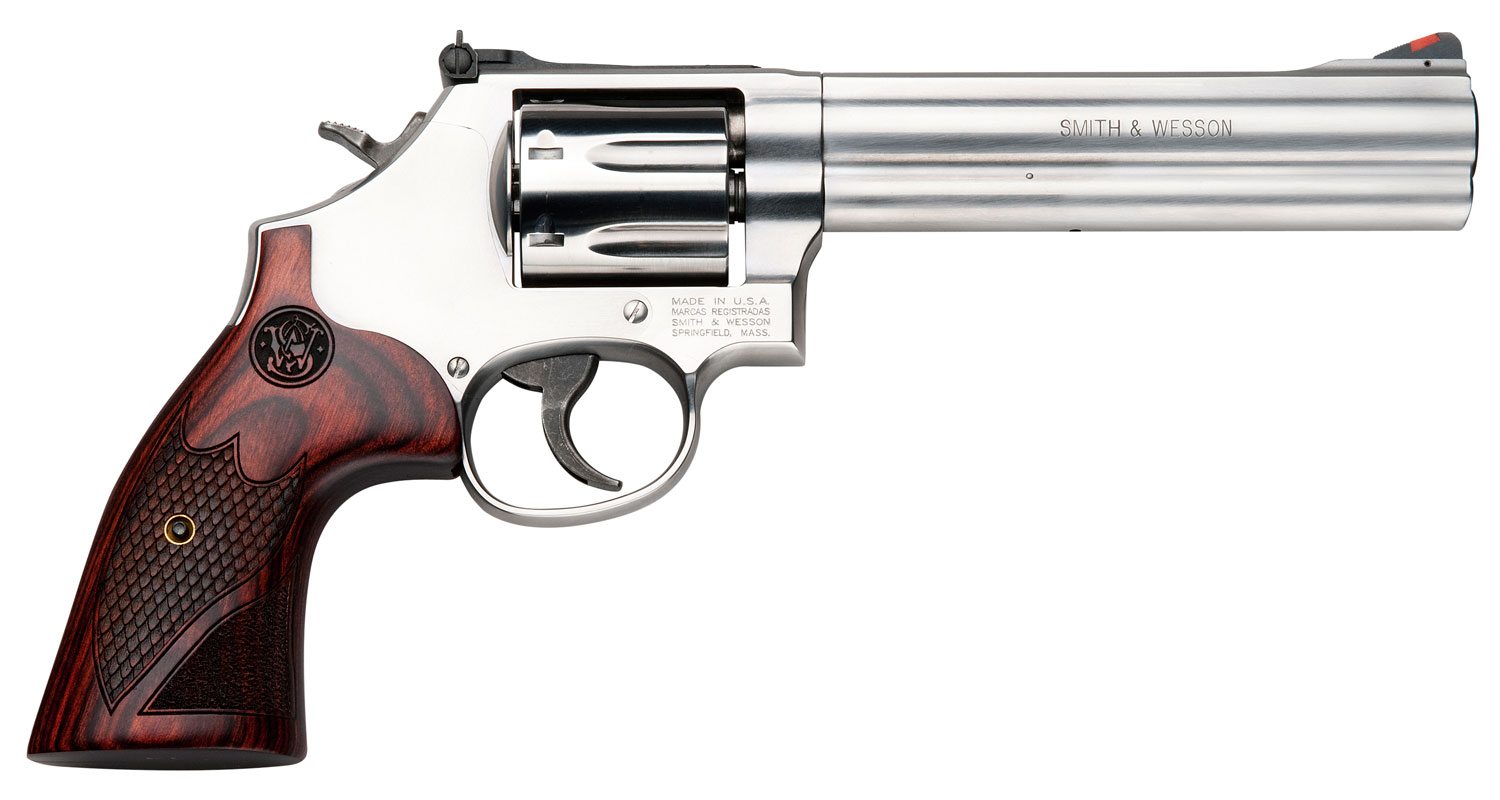 Smith & Wesson 150712 Model 686 Plus Deluxe 357 Mag or 38 S&W Spl +P Stainless Steel 6" Barrel, 7rd Cylinder, Satin Stainless Steel L-Frame, Textured Wood Grip, Internal Lock